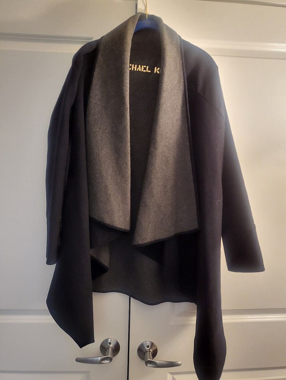Michael Kors Two-Tone Open Front Draped Cardigan - Black and Gray